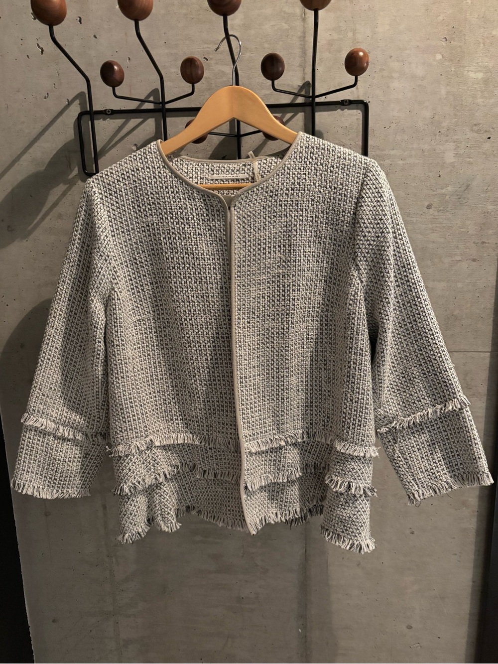 Tahari Gray Fringed Knit Women's Cropped Jacket